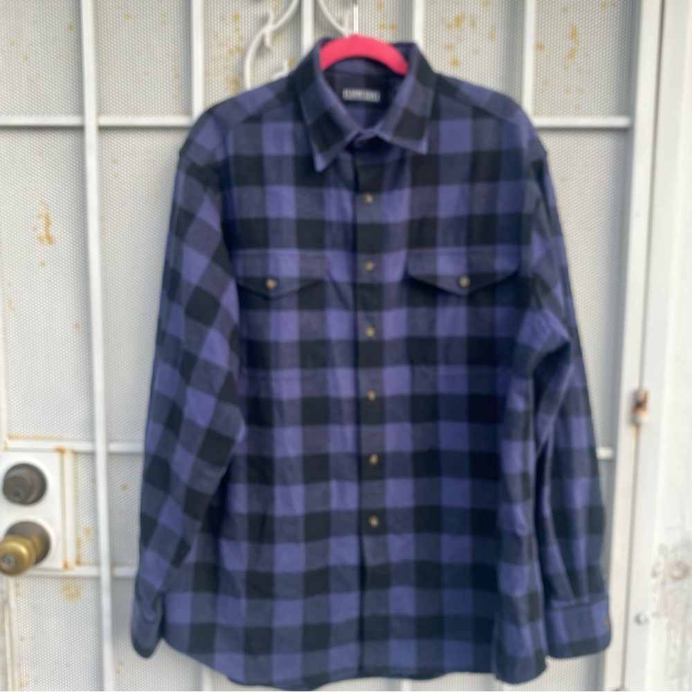 Lands End mens size L 16-16.5 long skeeve button up flannel shirt 100% cotton